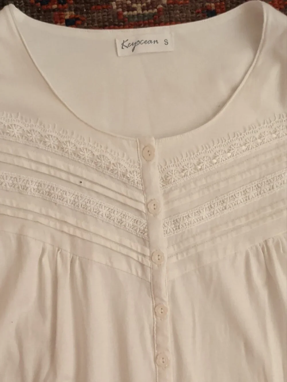 White Cotton Long Nightgown with Pintuck Detail
